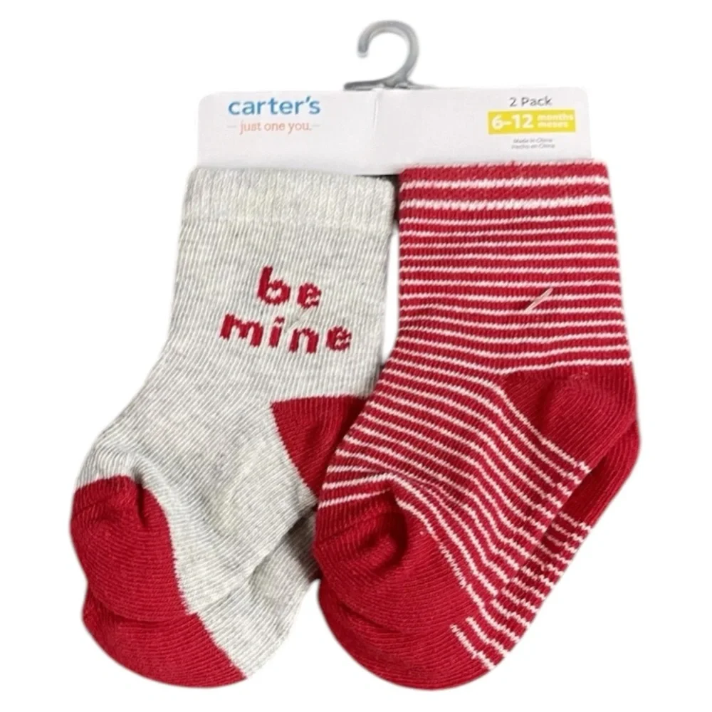 Girls Just One You Carters 6-12 Months Red & White Stripe Socks BE MINE